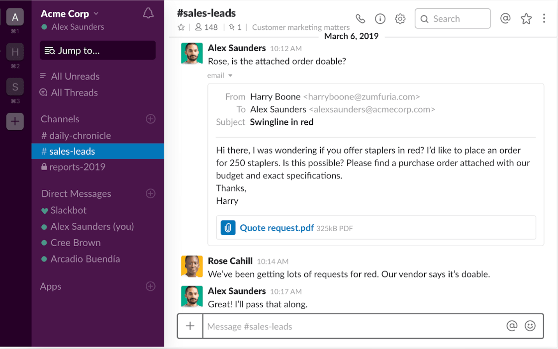 Tampilan aplikasi Slack yang mendukung komunikasi antara tim